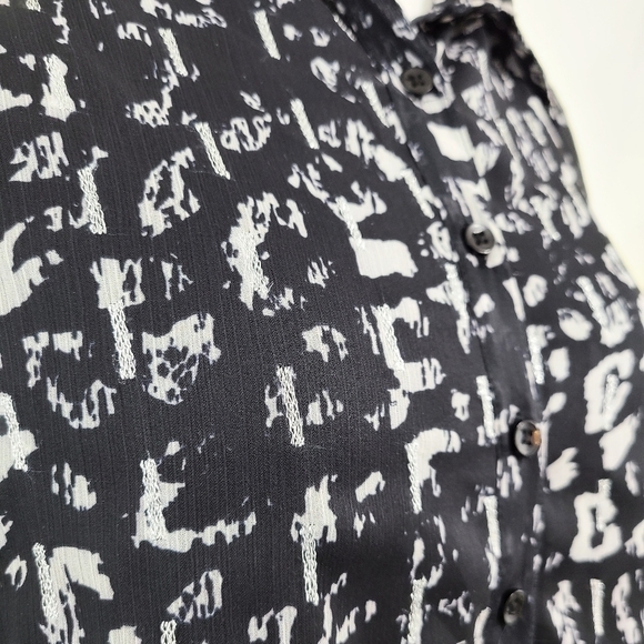 Astars sheer black leopard blouse metallic silver Long Sleeve Women's Large - Picture 5 of 7